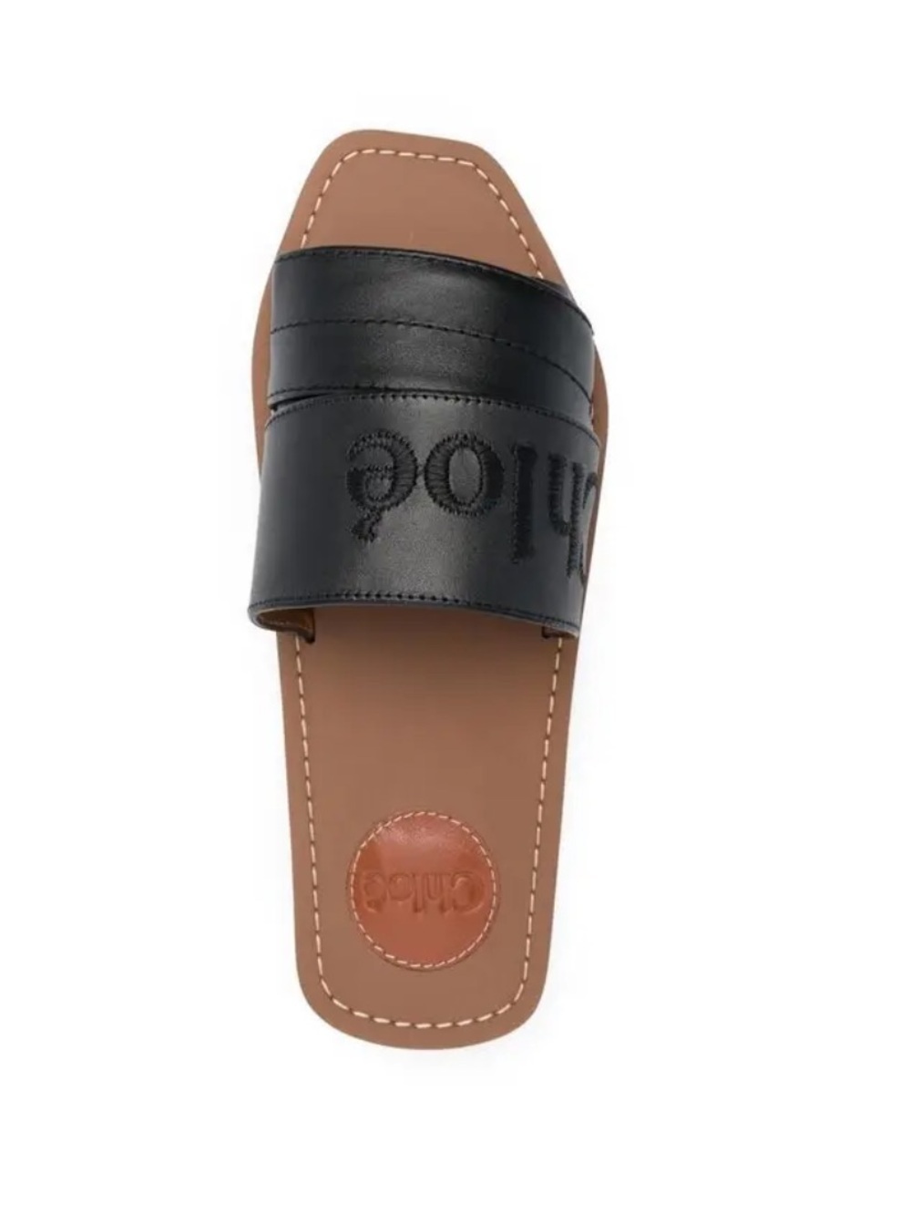 CHLOÉ Logo-Embroidered Leather Sandals - Black size 8